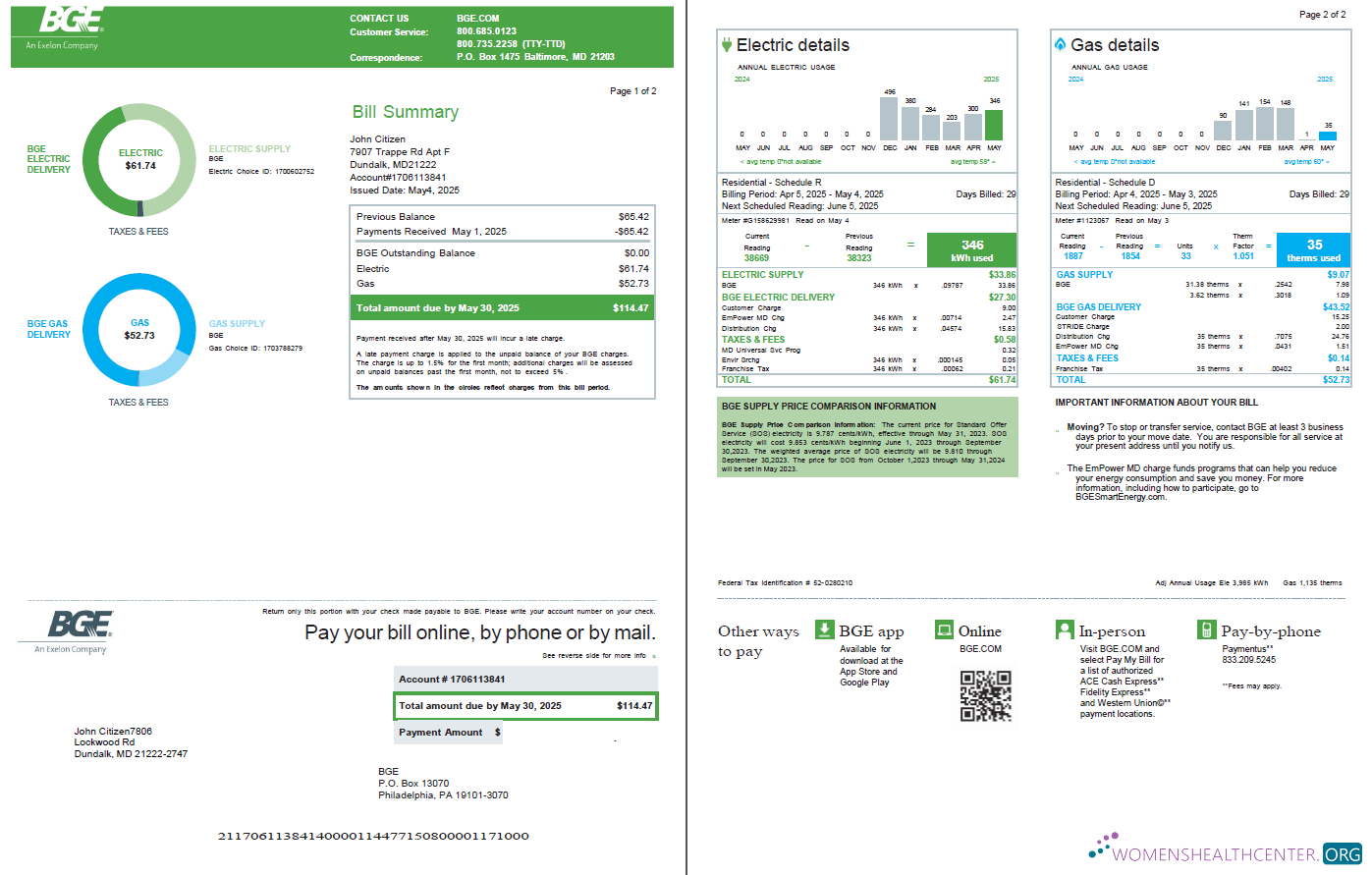 download United Kingdom BGE Company utility bill template in Word and PDF formats, 2 pages PDF template